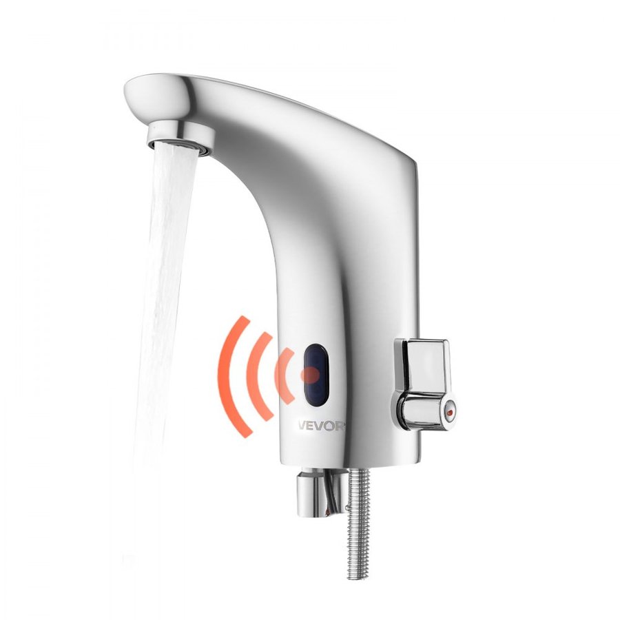 VEVOR Touchless Bathroom Sink Faucet, Automatic Motion Sensor Restroom Toilet Faucet, Hands-Free Adjustable Cold Hot Single Handle Water Mixer Battery Operated for 9.5 mm Pipe,Chrome Plated Silver