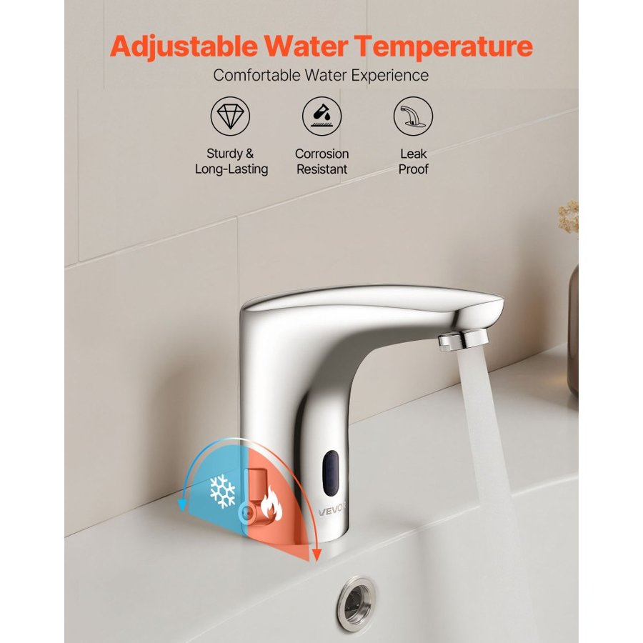 VEVOR Touchless Bathroom Sink Faucet, Automatic Motion Sensor Restroom Toilet Faucet, Hands-Free Adjustable Cold Hot Single Handle Water Mixer Battery Operated for 9.5 mm Pipe,Chrome Plated Silver