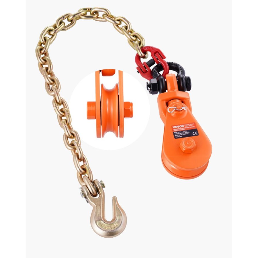 VEVOR 2 Ton Snatch Block with G80 Chain, Swivel Shackle, 3" Sheave for 3/8" Wire Rope, Snatch Block Pulley for Towing and Recovery Applications on Flatbed Tow Truck Rollback Wrecker Car Carrier Cable