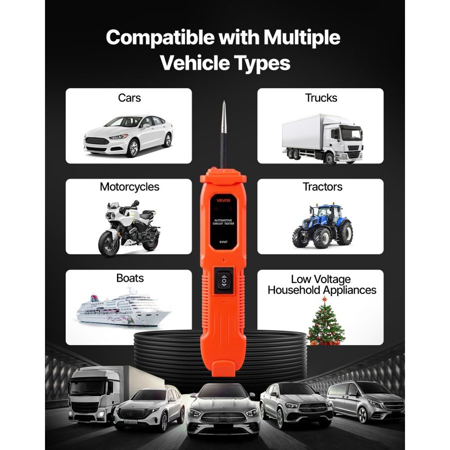VEVOR Automotive Circuit Tester, 6 - 36 DCV Power Circuit Probe Tester with Lighting, Automotive Power Tester Probe with 13 ft / 4 m Cable, ABS Shell Wire Detector Finder for Sedan, SUV, RV, Truck