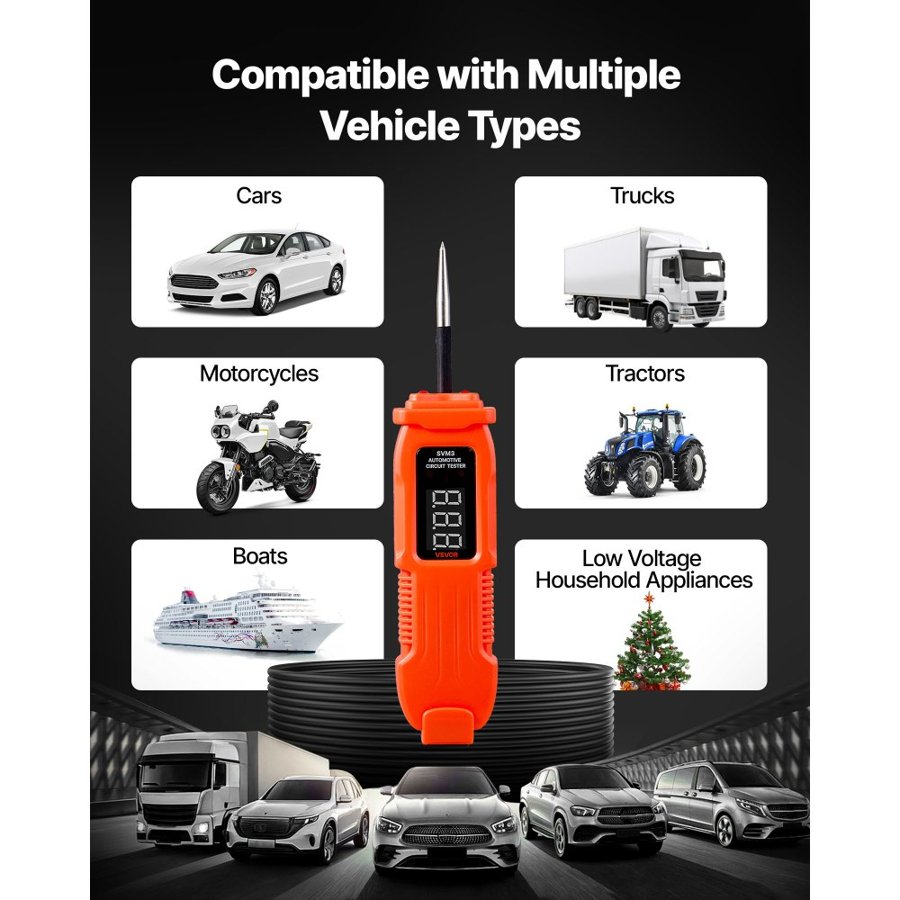 VEVOR Automotive Circuit Tester, 3 - 72 DCV Power Circuit Probe Tester with LED Screen and Lighting, Automotive Power Tester Probe with 11.5 ft / 3.5 m Cable, ABS Shell Electrical Detector Finder