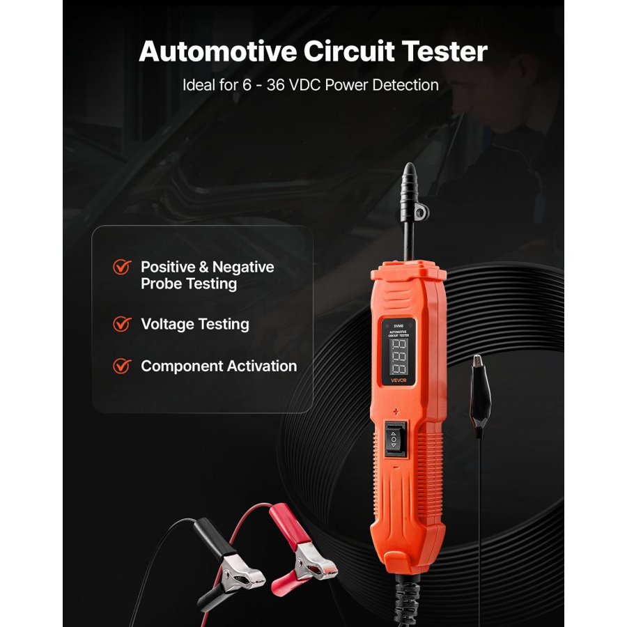 VEVOR Automotive Circuit Tester, 6 - 36 DCV Power Circuit Probe Tester with LED Screen and Lighting, Automotive Power Tester Probe with 13 ft / 4 m Cable, ABS Shell Electrical Detector Finder