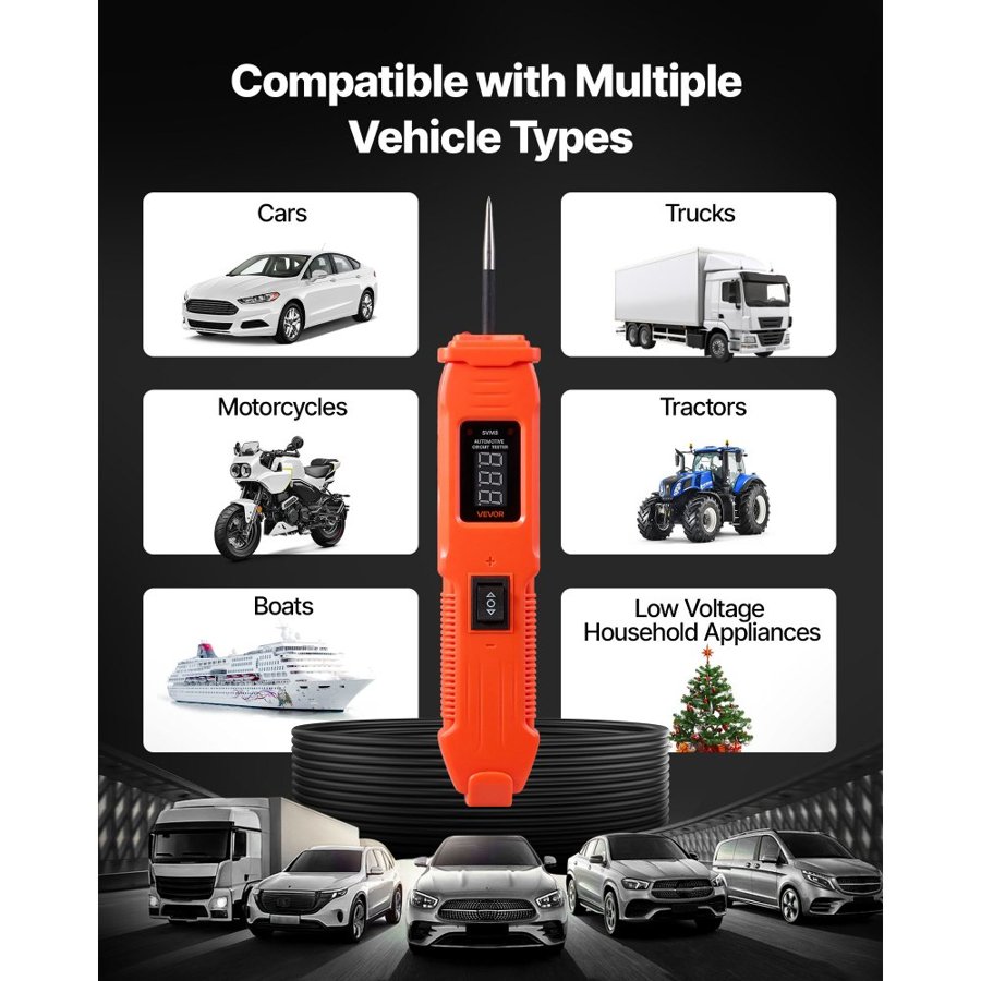 VEVOR Automotive Circuit Tester, 6 - 36 DCV Power Circuit Probe Tester with LED Screen and Lighting, Automotive Power Tester Probe with 13 ft / 4 m Cable, ABS Shell Electrical Detector Finder