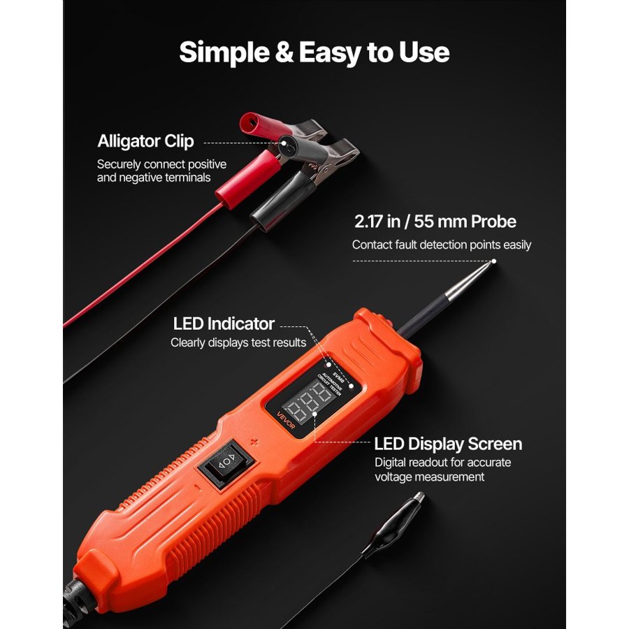 VEVOR Automotive Circuit Tester, 6 - 36 DCV Power Circuit Probe Tester with LED Screen and Lighting, Automotive Power Tester Probe with 13 ft / 4 m Cable, ABS Shell Electrical Detector Finder