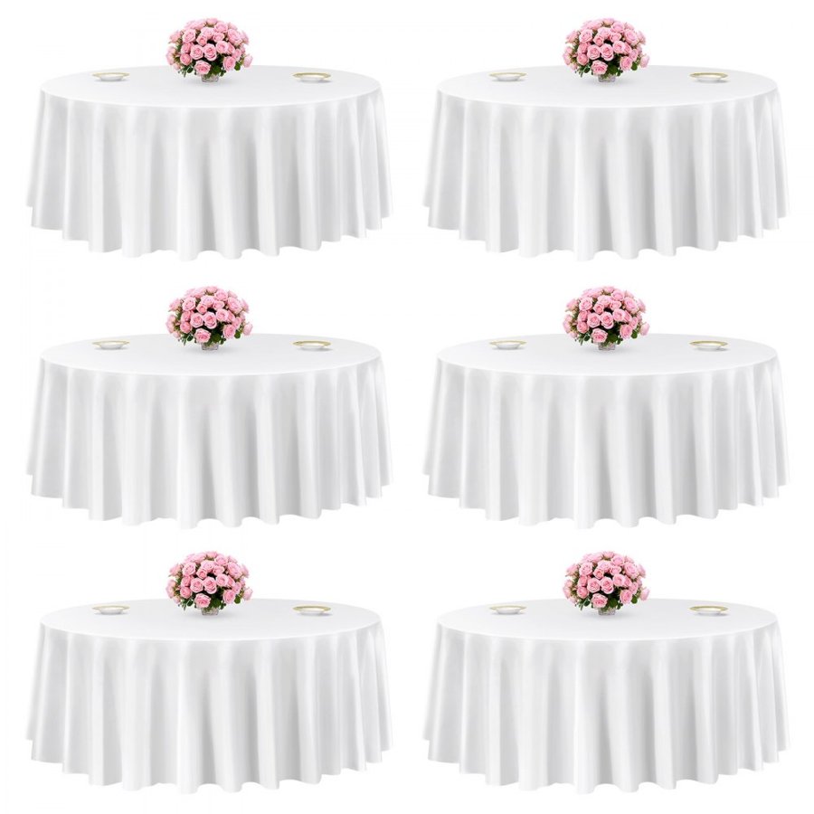 VEVOR White 120 Inch Round Tablecloths – 6 Pack Polyester