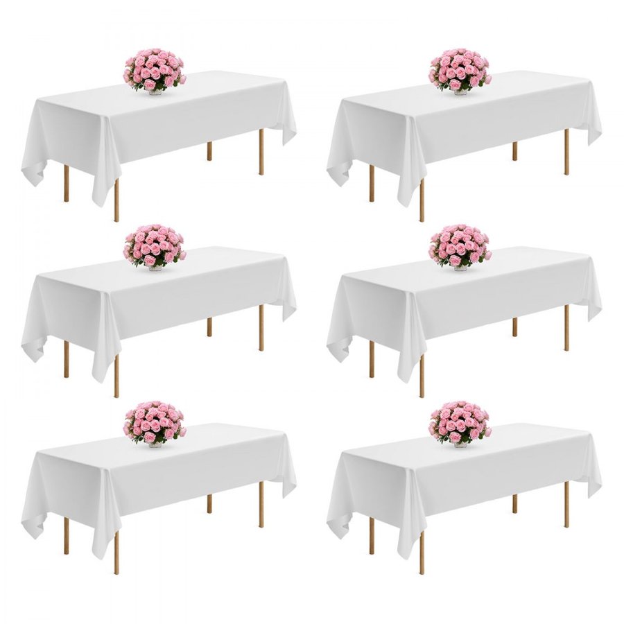 VEVOR White Rectangular Table Cloth – 6 Pack, 60" x 102"