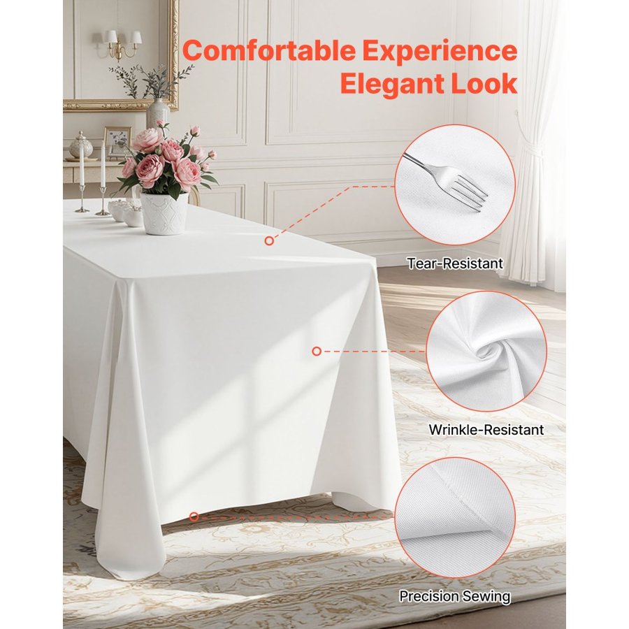 VEVOR Rectangle White Tablecloths – 10 Pack, 70 x 120 Inch