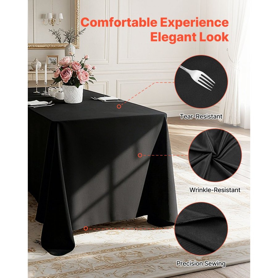 VEVOR Black Rectangle Tablecloths – 6 Pack, 70 x 120 Inch
