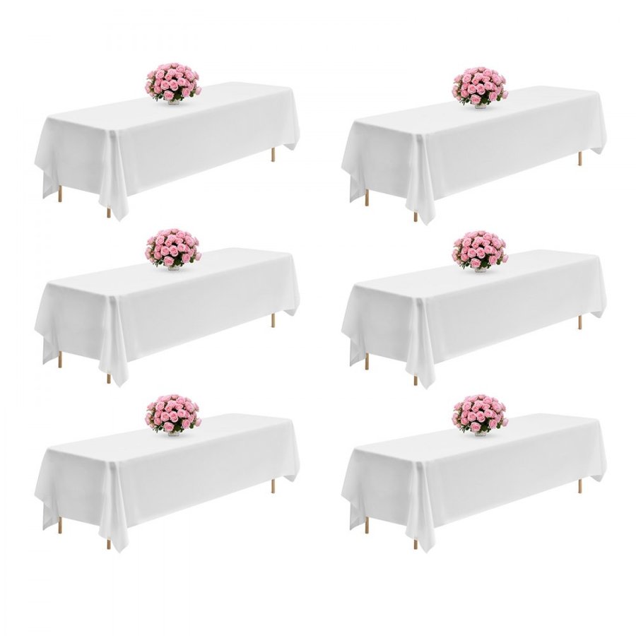 VEVOR White Rectangle Tablecloths – 6 Pack, 90 × 132 Inches