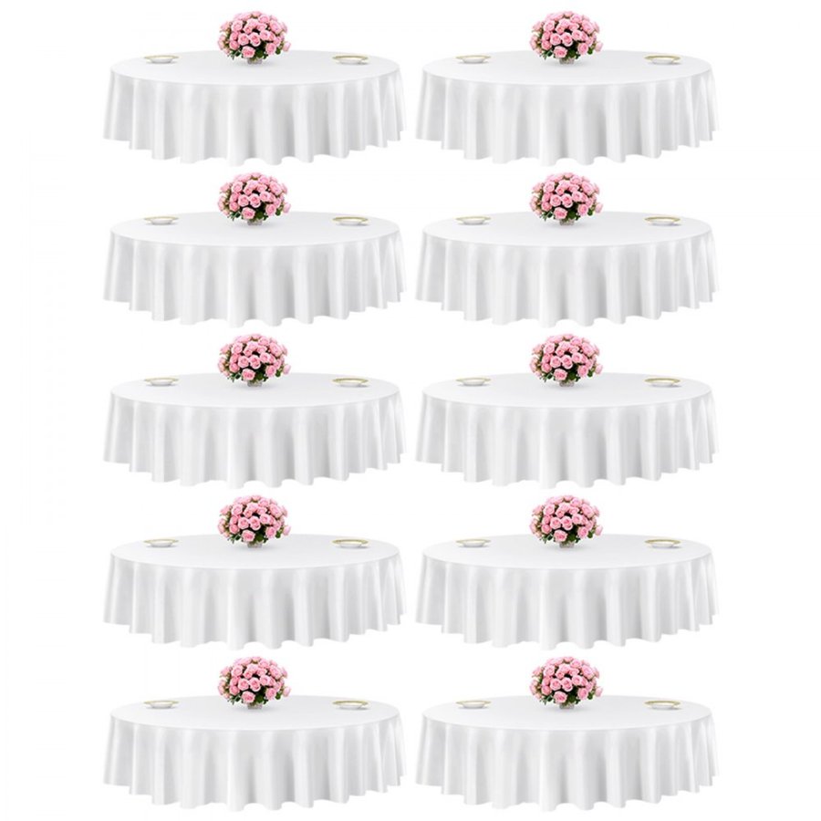 VEVOR Non Wrinkle Tablecloths – 90" Round, 10 Pack White