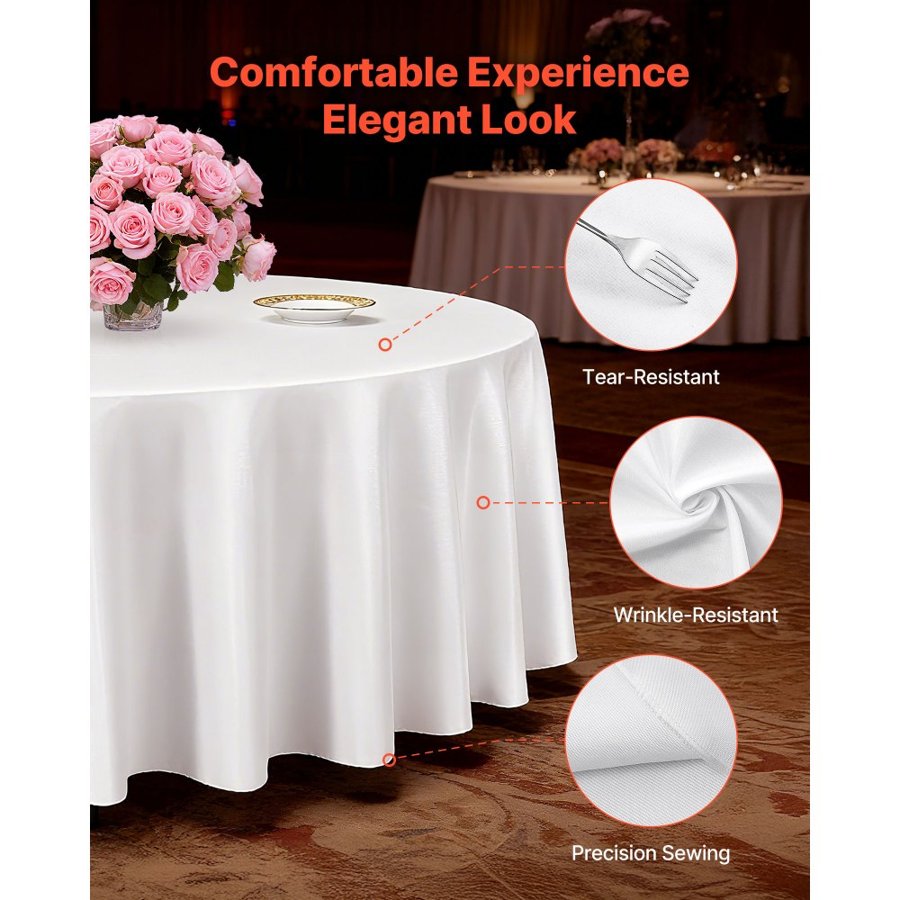 VEVOR Non Wrinkle Tablecloths – 90" Round, 10 Pack White