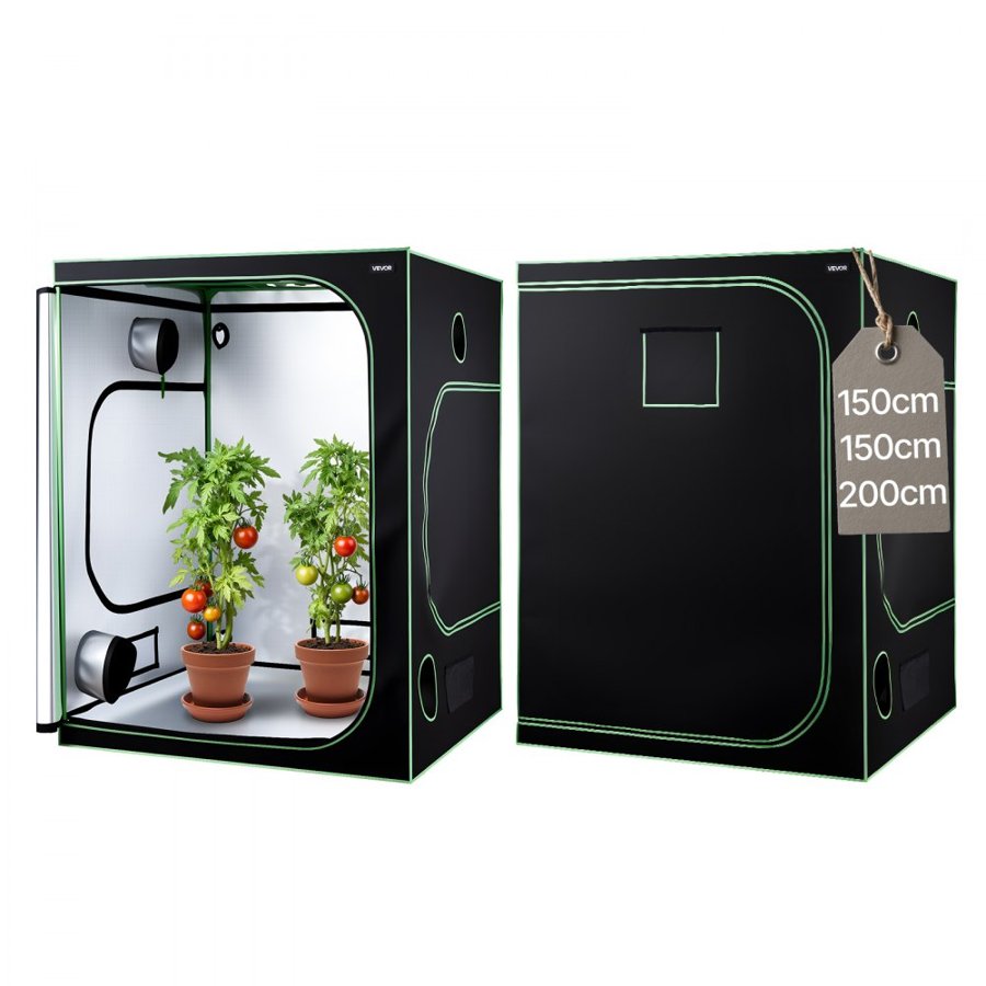 VEVOR Indoor Grow Tent Kit, 150 x 150 x 200cm, Indoor Plant Tent with Full Spectrum LED Grow Light & Ventilation System, 600D High Reflective Mylar, Growing Tents for Flower Veggie