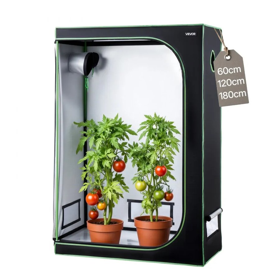 VEVOR Indoor Grow Tent, 120 x 60 x 180 cm, 600D High Reflective Mylar, Indoor Plant Tent with Observation Window, Floor Tray & Zipper, Heavy Duty Growing Tents for Fruit Flower Veggie