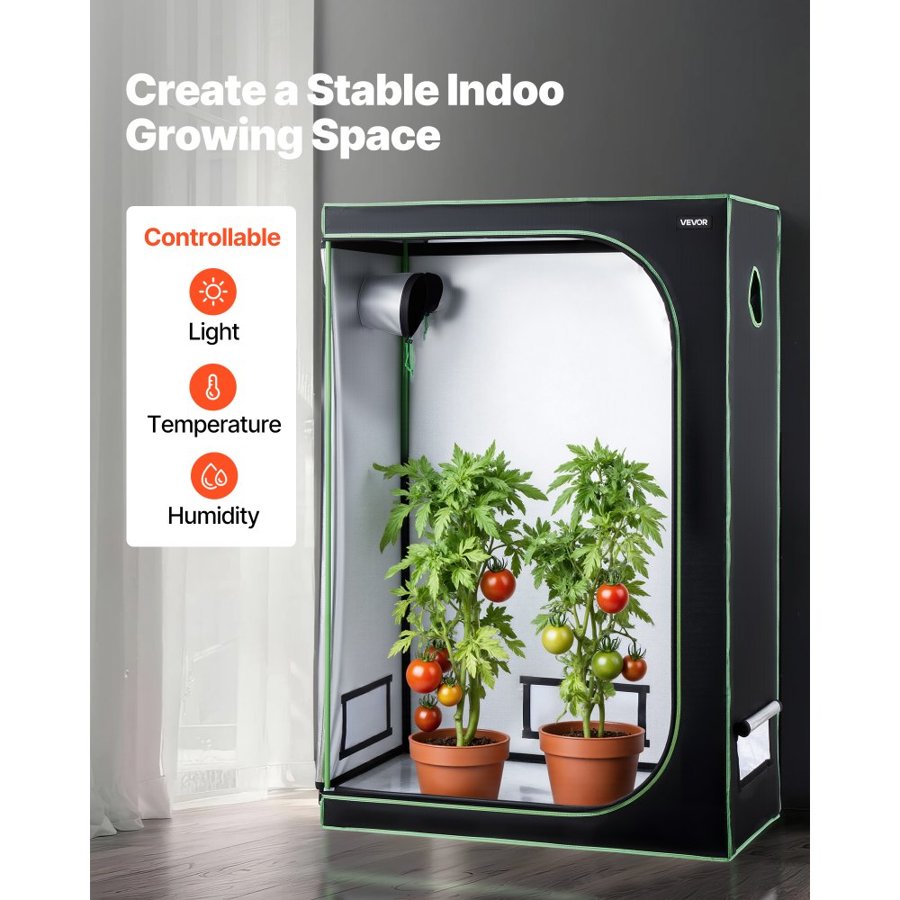 VEVOR Indoor Grow Tent, 120 x 60 x 180 cm, 600D High Reflective Mylar, Indoor Plant Tent with Observation Window, Floor Tray & Zipper, Heavy Duty Growing Tents for Fruit Flower Veggie