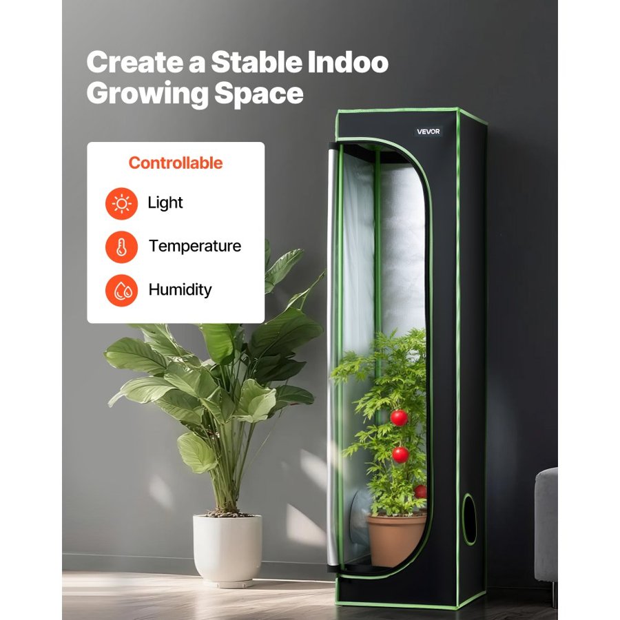 VEVOR Indoor Grow Tent, 40 x 40 x 160 cm, 600D High Reflective Mylar, Indoor Plant Tent with Observation Window, Floor Tray & Zipper, Heavy Duty Growing Tents for Fruit Flower Veggie