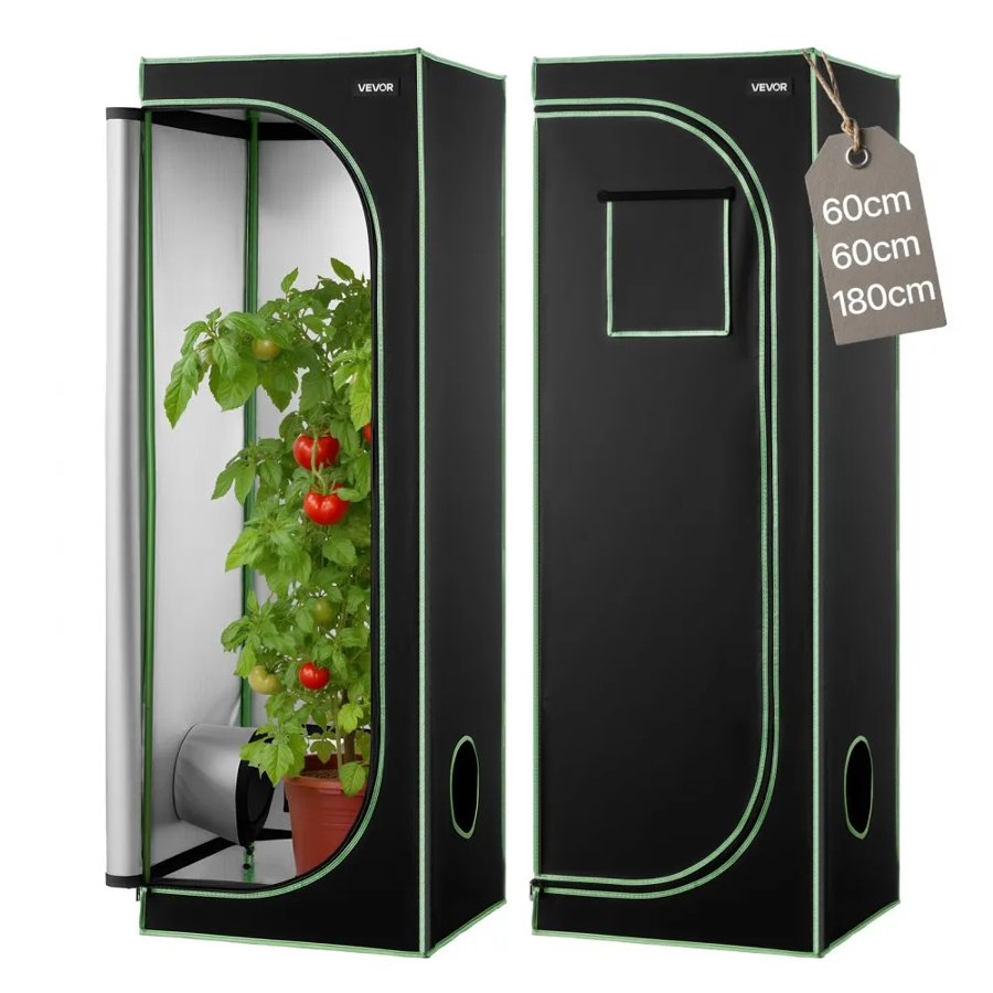 VEVOR Indoor Grow Tent, 60 x 60 x 180 cm, 600D High Reflective Mylar, Indoor Plant Tent with Observation Window, Floor Tray & Zipper, Heavy Duty Growing Tents for Fruit Flower Veggie