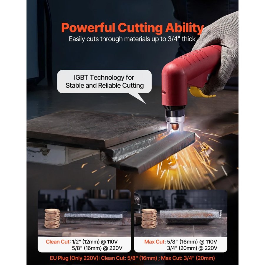 VEVOR Plasma Cutter, 65A Non-Touch Pilot Arc Plasma Cutting Machine Non-High Frequency - with 2T/4T Function & Adjustable PT Time, Digital Display IGBT Inverter for Home Repairs, Workshops