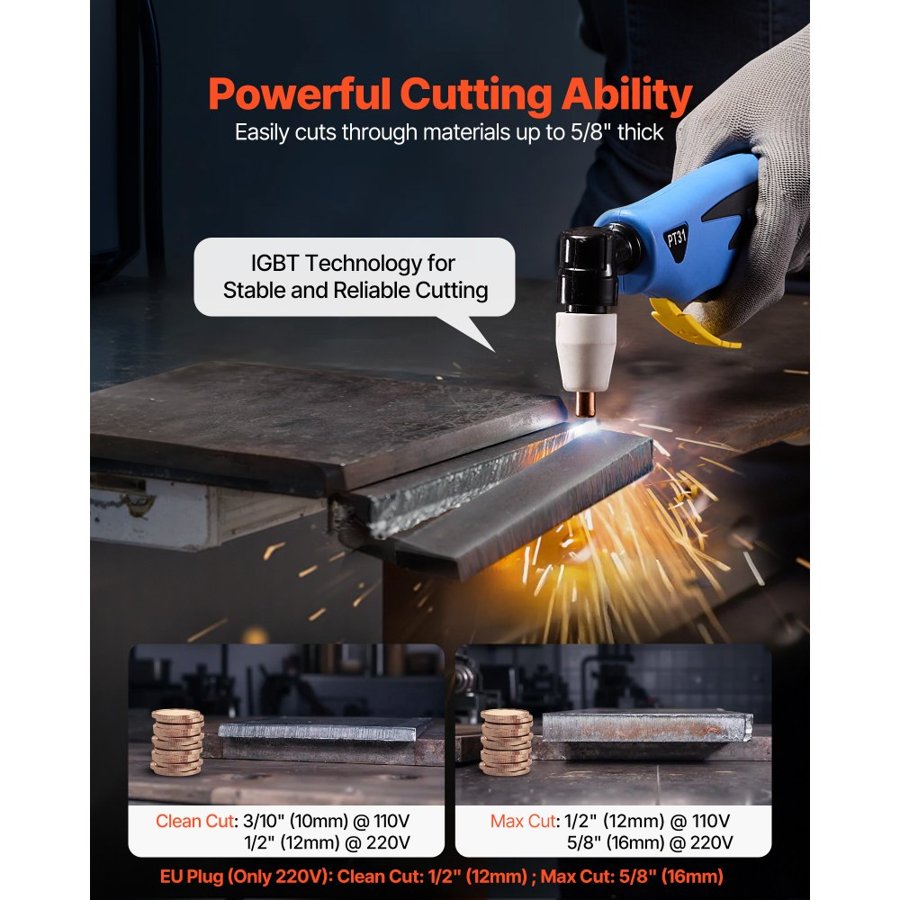 VEVOR Plasma Cutter, 50A Plasma Cutting Machine, 220V Digital Display IGBT Inverter Cutter Machine with 2T/4T Function & Adjustable PA/PT Time for Home Repairs, Workshops