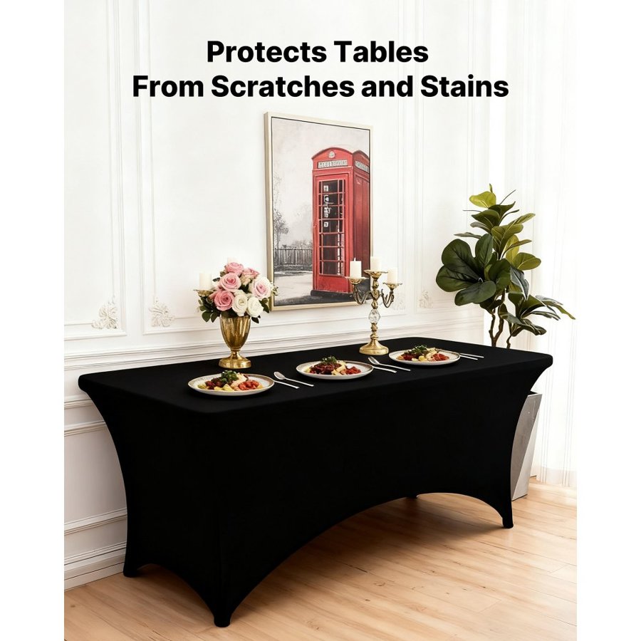 VEVOR Black Table Cover Cloth – 6 Pack, 8FT, 95% Polyester