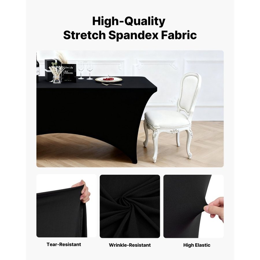 VEVOR Black Table Cover Cloth – 6 Pack, 8FT, 95% Polyester