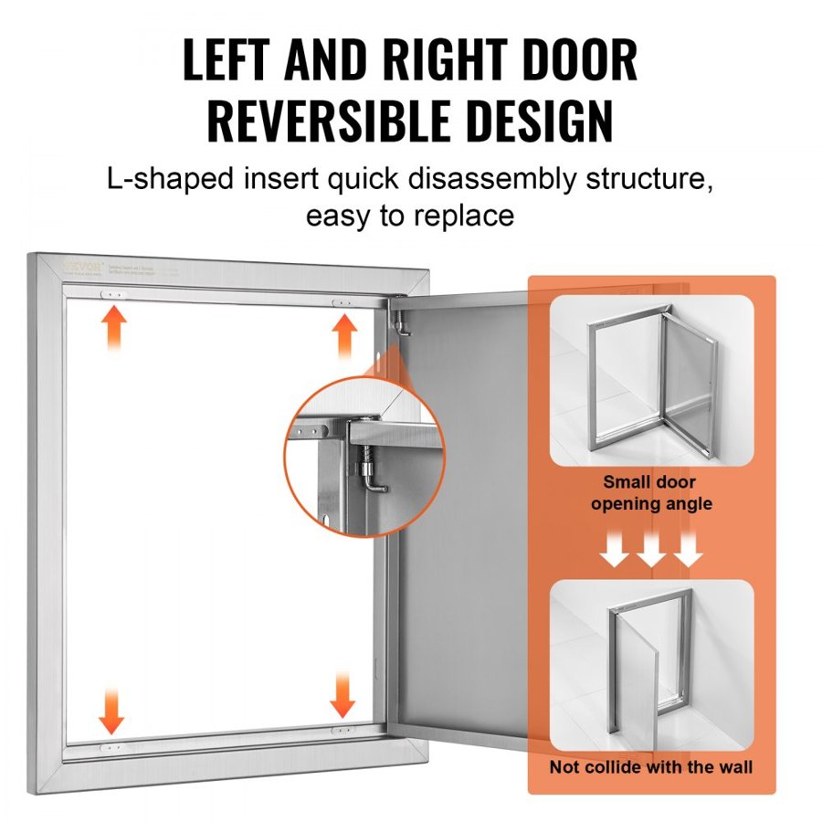 VEVOR BBQ Access Door, 457x533 mm Single Outdoor Kitchen Door, Stainless Steel Flush Mount Door, Wall Vertical Door with Recessed Handle, for BBQ Island, Grilling Station, Outside Cabinet
