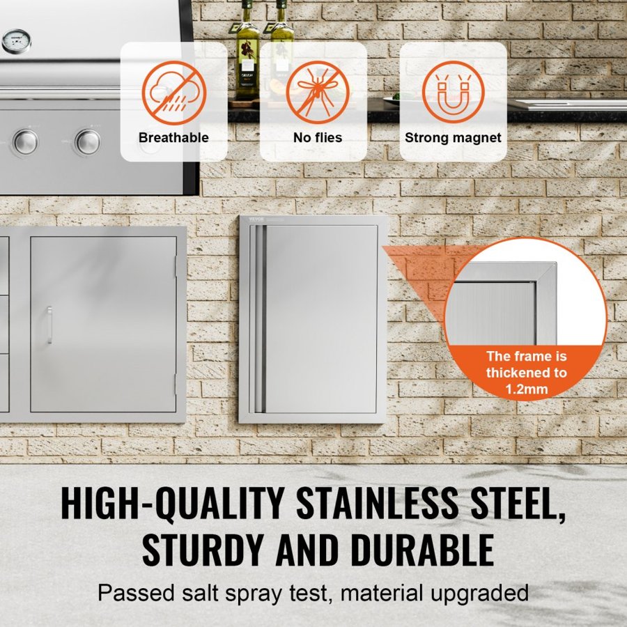 VEVOR BBQ Access Door, 432x610 mm Single Outdoor Kitchen Door, Stainless Steel Flush Mount Door, Wall Vertical Door with Recessed Handle, for BBQ Island, Grilling Station, Outside Cabinet