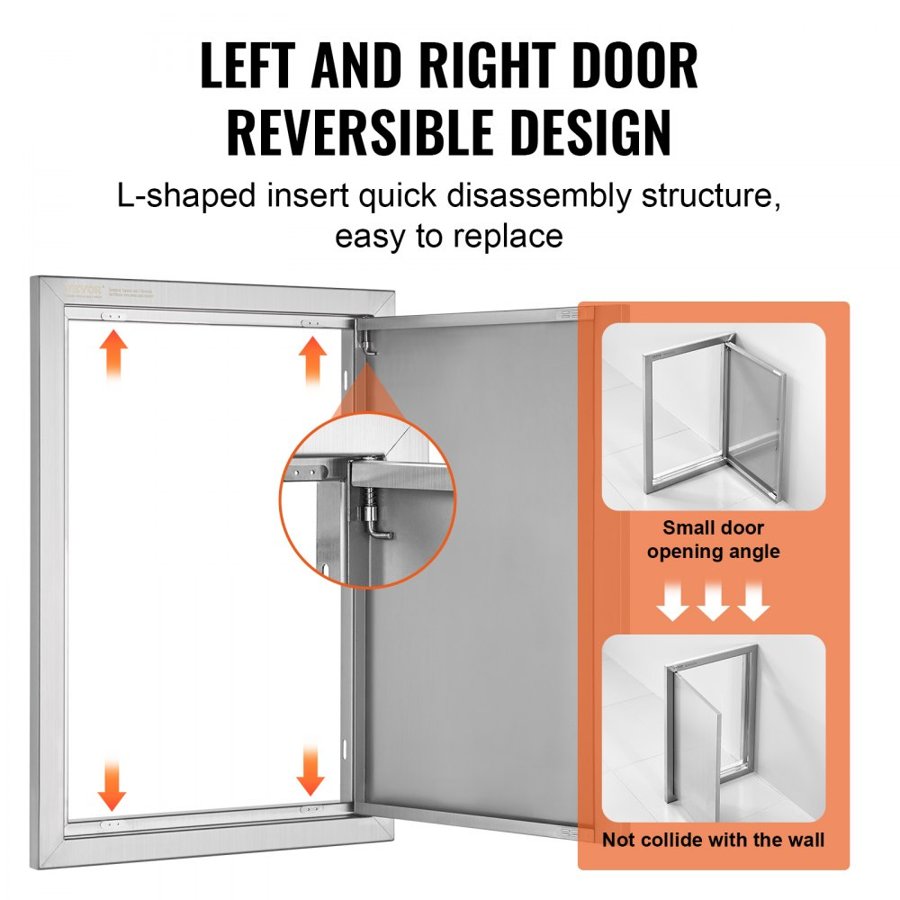 VEVOR BBQ Access Door, 432x610 mm Single Outdoor Kitchen Door, Stainless Steel Flush Mount Door, Wall Vertical Door with Recessed Handle, for BBQ Island, Grilling Station, Outside Cabinet