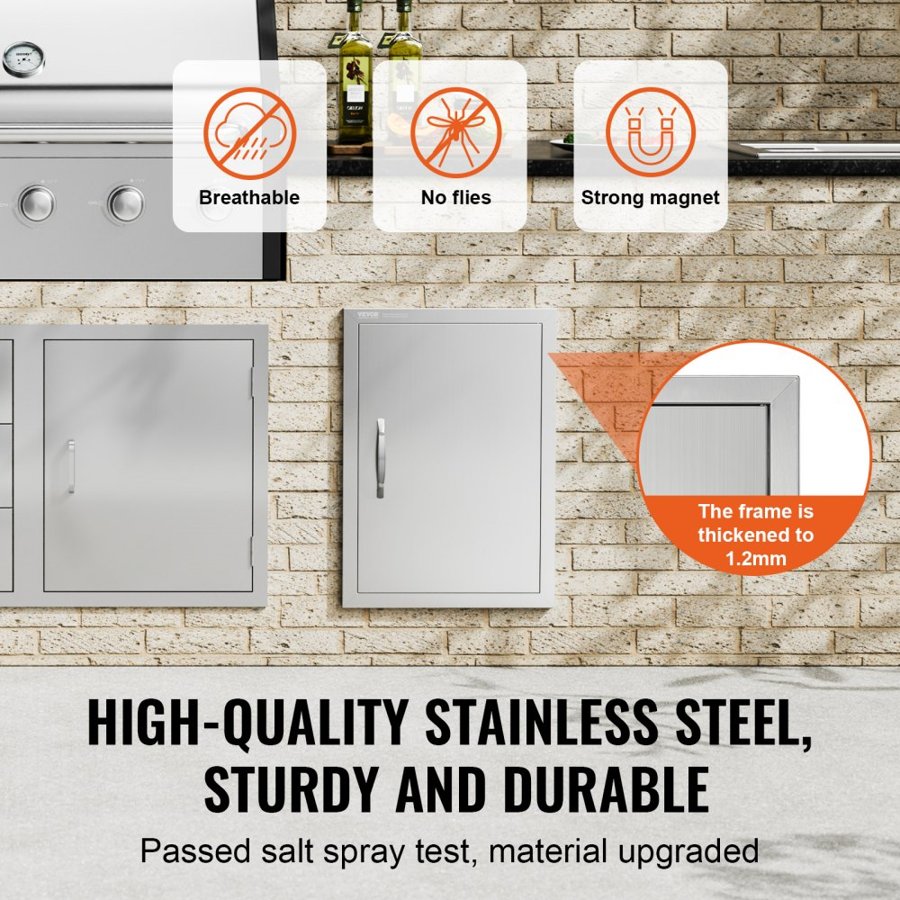 VEVOR BBQ Access Door, 432x610 mm Single Outdoor Kitchen Door, Stainless Steel Flush Mount Door, Wall Vertical Door with Handle, for BBQ Island, Grilling Station, Outside Cabinet