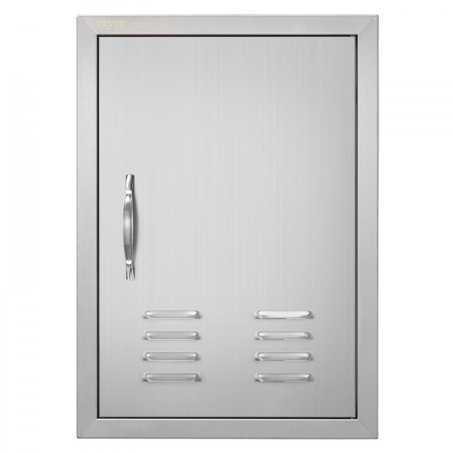 VEVOR BBQ Access Door, 610x431 mm Single Outdoor Kitchen Door, Stainless Steel Flush Mount Door, Wall Vertical Door with Handle, Vents and Hook, for BBQ Island, Grilling Station, Outside Cabinet