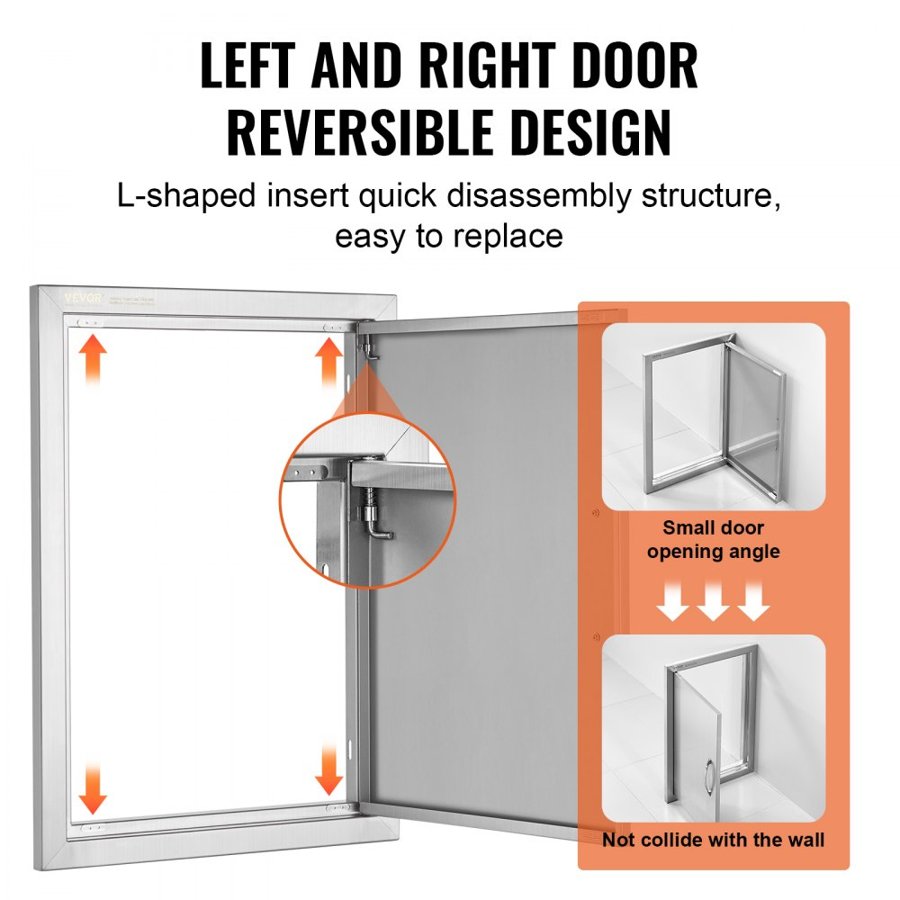 VEVOR BBQ Access Door, 457x610 mm Single Outdoor Kitchen Door, Stainless Steel Flush Mount Door, Wall Vertical Door with Handle, for BBQ Island, Grilling Station, Outside Cabinet