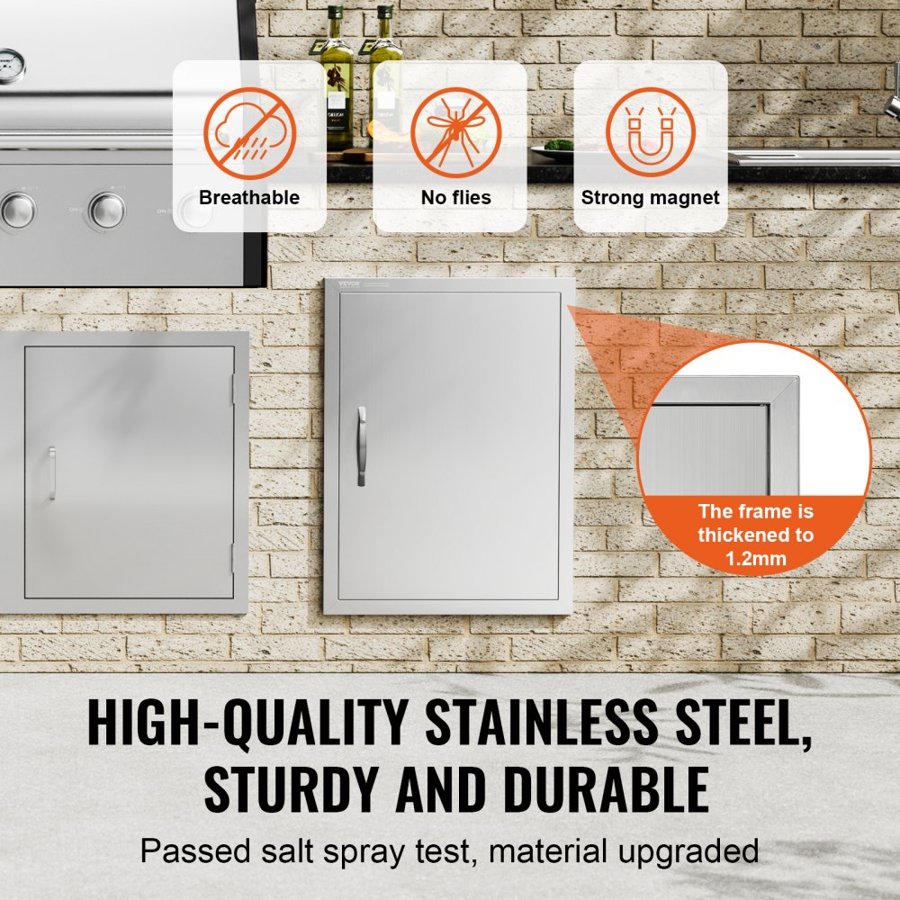 VEVOR BBQ Access Door, 508x686 mm Single Outdoor Kitchen Door, Stainless Steel Flush Mount Door, Wall Vertical Door with Handle, for BBQ Island, Grilling Station, Outside Cabinet