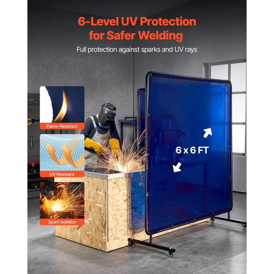 VEVOR Welding Screen With Frame – 6×6 FT, UV6, 4 Casters