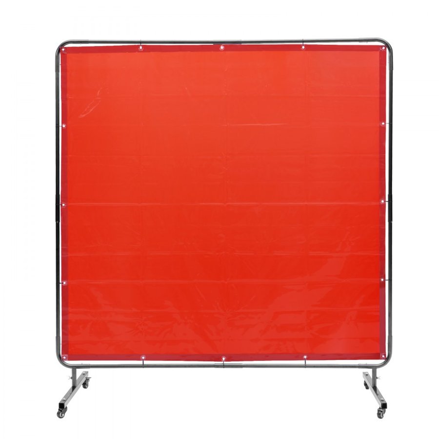VEVOR Welding Screen with Frame, 1.8 x 1.8 m Welding Curtain Screen, Flame-Resistant Vinyl Welding Protection Screen on 4 Swivel Wheels (2 Lockable), Moveable & Professional for Workshop/Industrial, Red