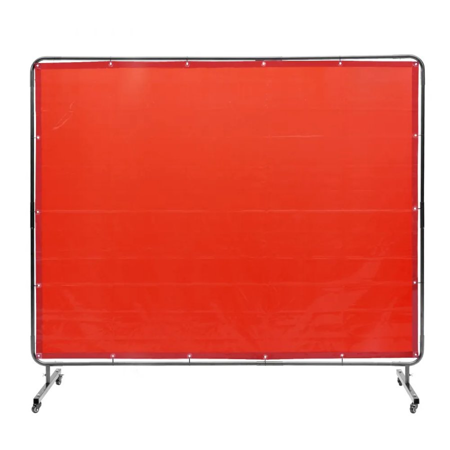 VEVOR Welding Screen with Frame, 1.83 x 2.44 m Welding Curtain Screen, Flame-Resistant Vinyl Welding Protection Screen on 4 Swivel Wheels (2 Lockable), Moveable & Professional for Workshop/Industrial, Red