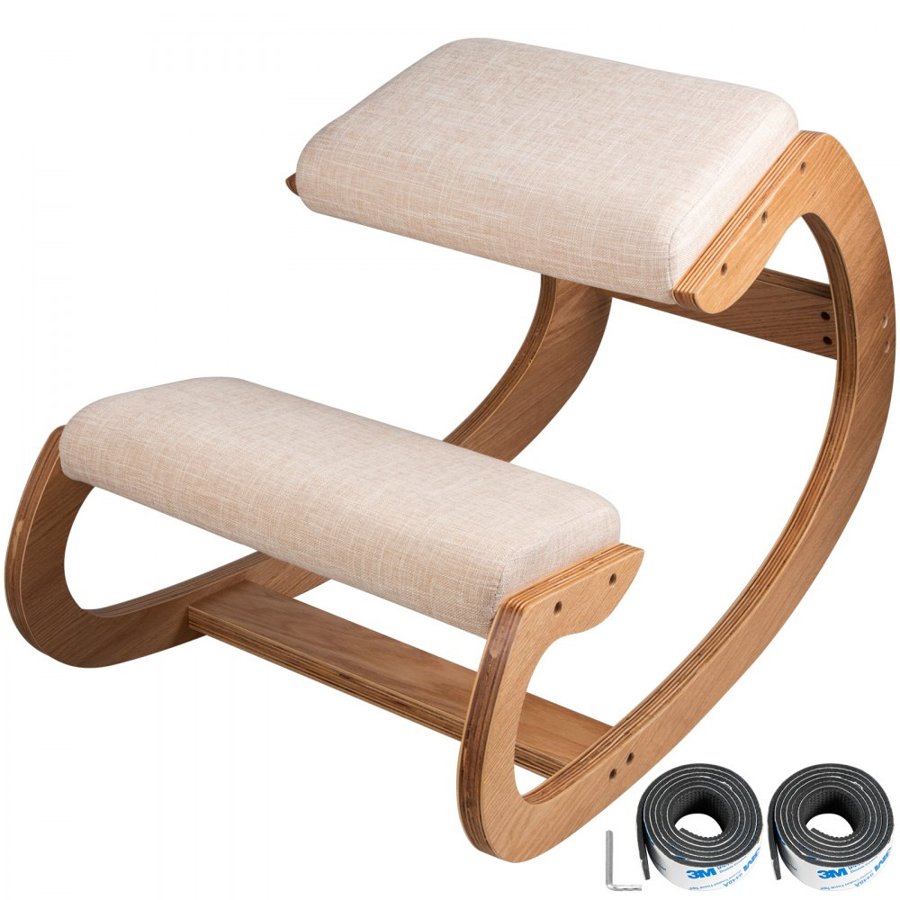VEVOR Ergonomic Kneeling Chair 99.8 kg Load Capacity Kneeling Posture Desk Chair Stool with Hip Cushion Kneeling Ergonomic Stool for Home Office Good Posture Computer Stool White Oak