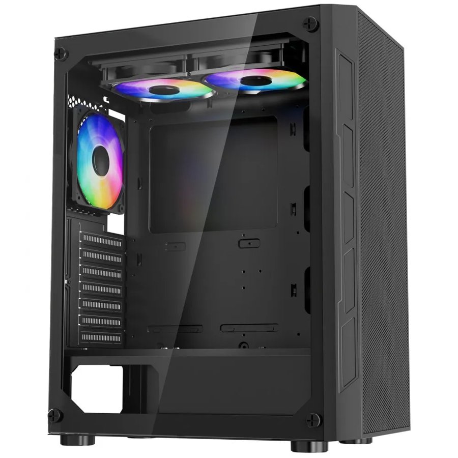 VEVOR PC Gaming Case, Mid-Tower, Computer Case with High-Airflow Tempered Glass Panel, Dust Filter, 3 x 120 mm ARGB Fans, Easy Cable Management, for GPU up to 320 mm in Length, for ATX / M-ATX / ITX