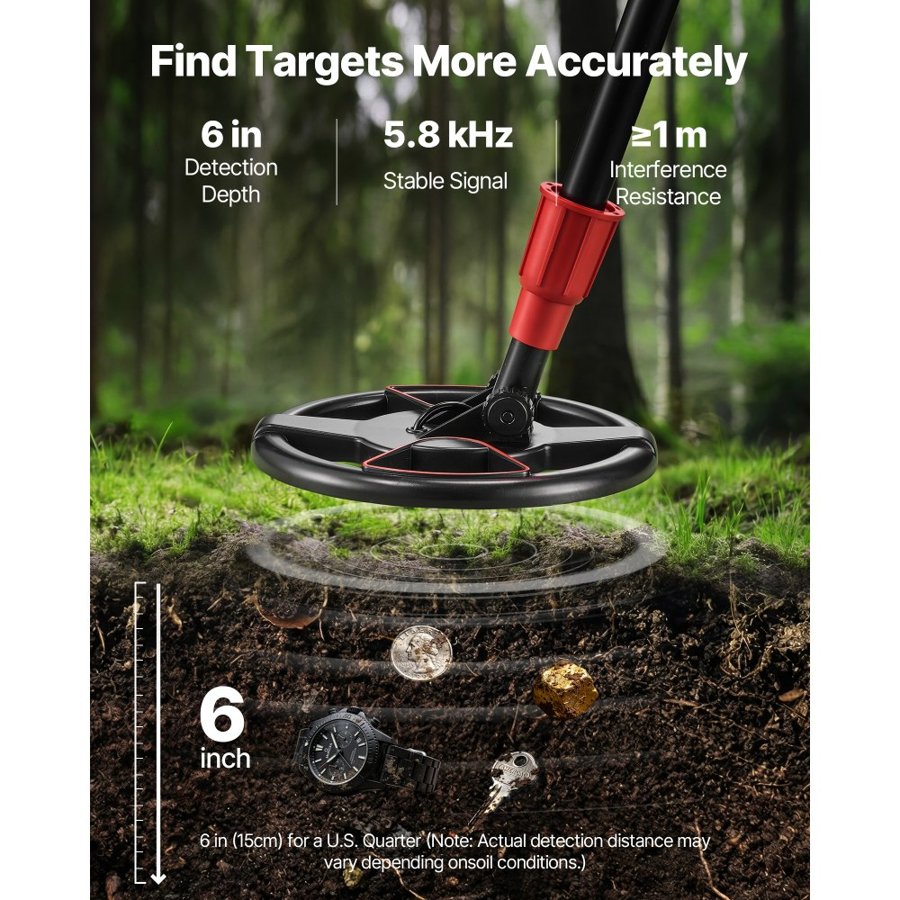 VEVOR Waterproof Metal Detector – 6" IP68 Coil, Adjustable