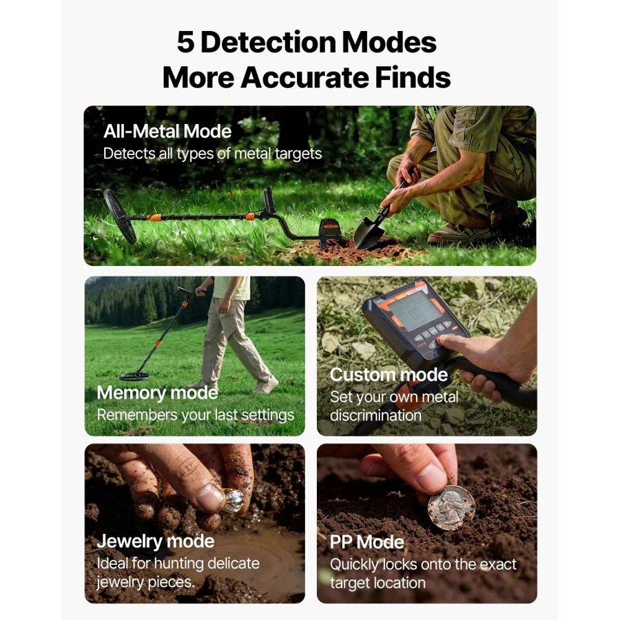 VEVOR Metal Detector for Gold – 254mm, IP68, 5 Modes