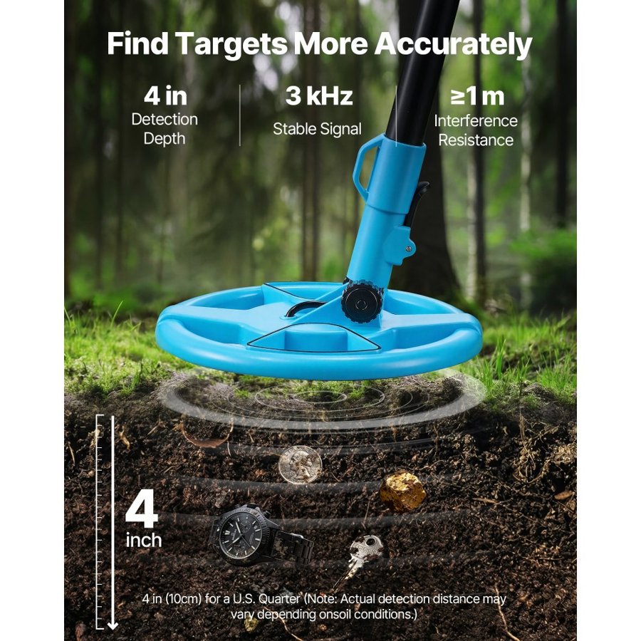 VEVOR Lightweight Metal Detector – 4", LCD, 6" IP68 Coil
