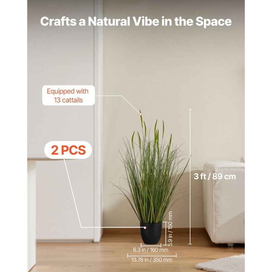 VEVOR Artificial Cattails – 35 Inch, 2 Pack, Potted Grass