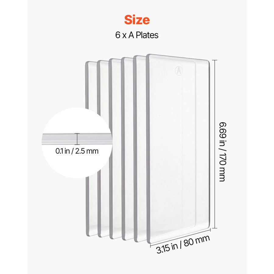 VEVOR Cutting Plates, 6 Pcs, 170 x 80 x 2.5 mm, Clear Polycarbonate Material, Die Cut Pads Compatible with VEVOR Die Cutting and Embossing Machine KM-1830, for Scrapbooking and Card Making