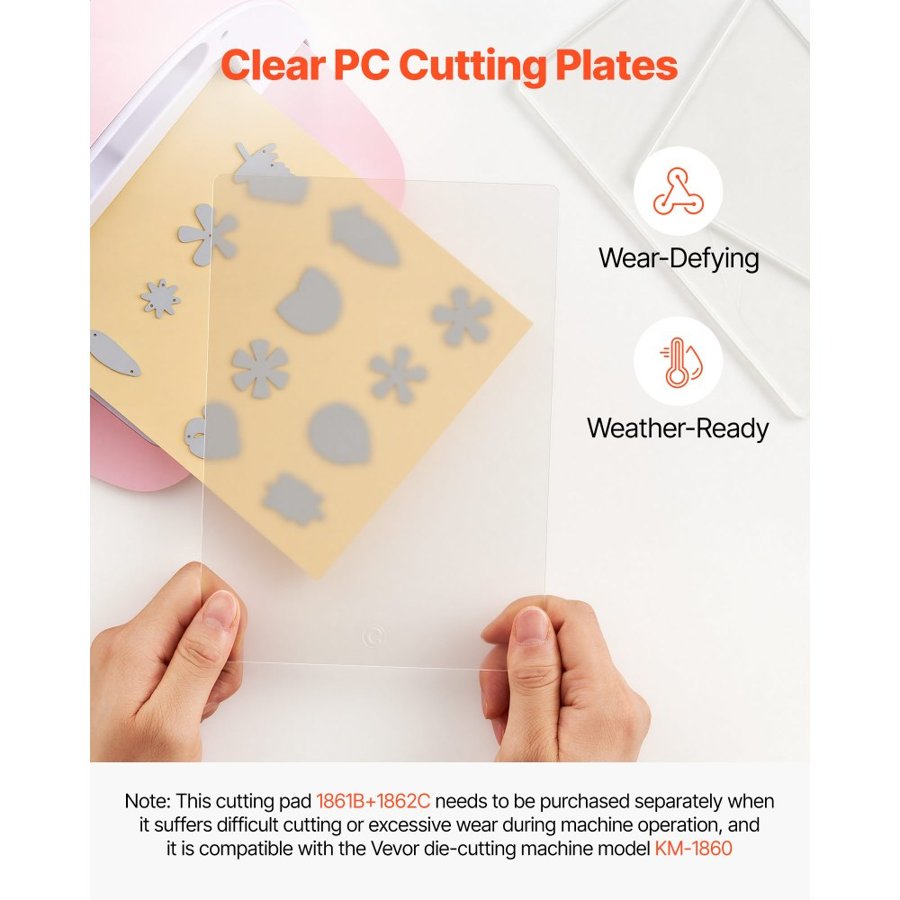VEVOR Cutting Plates, 6 Pcs, 225 x 156 mm, Clear Polycarbonate Material, Die Cut Pads Compatible with VEVOR Die Cutting and Embossing Machine KM-1860, for Scrapbooking, Card Making, Crafting