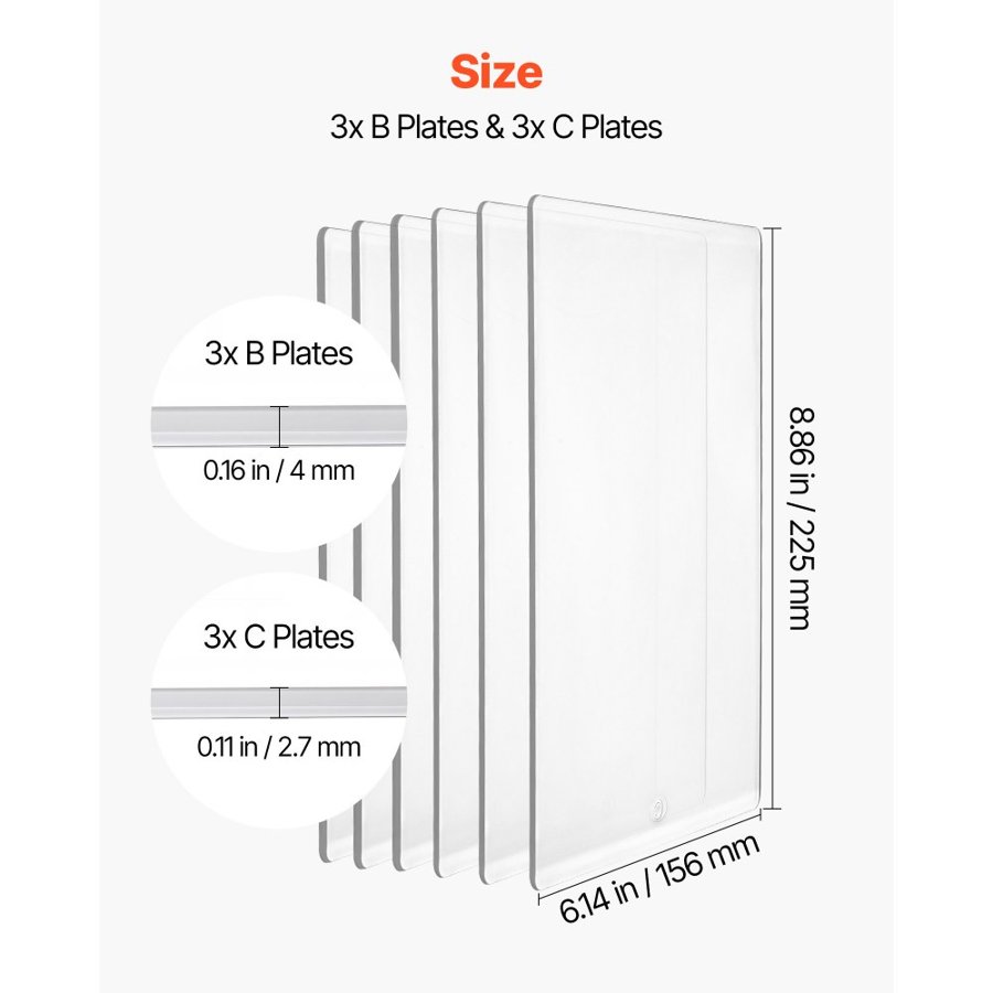 VEVOR Cutting Plates, 6 Pcs, 225 x 156 mm, Clear Polycarbonate Material, Die Cut Pads Compatible with VEVOR Die Cutting and Embossing Machine KM-1860, for Scrapbooking, Card Making, Crafting
