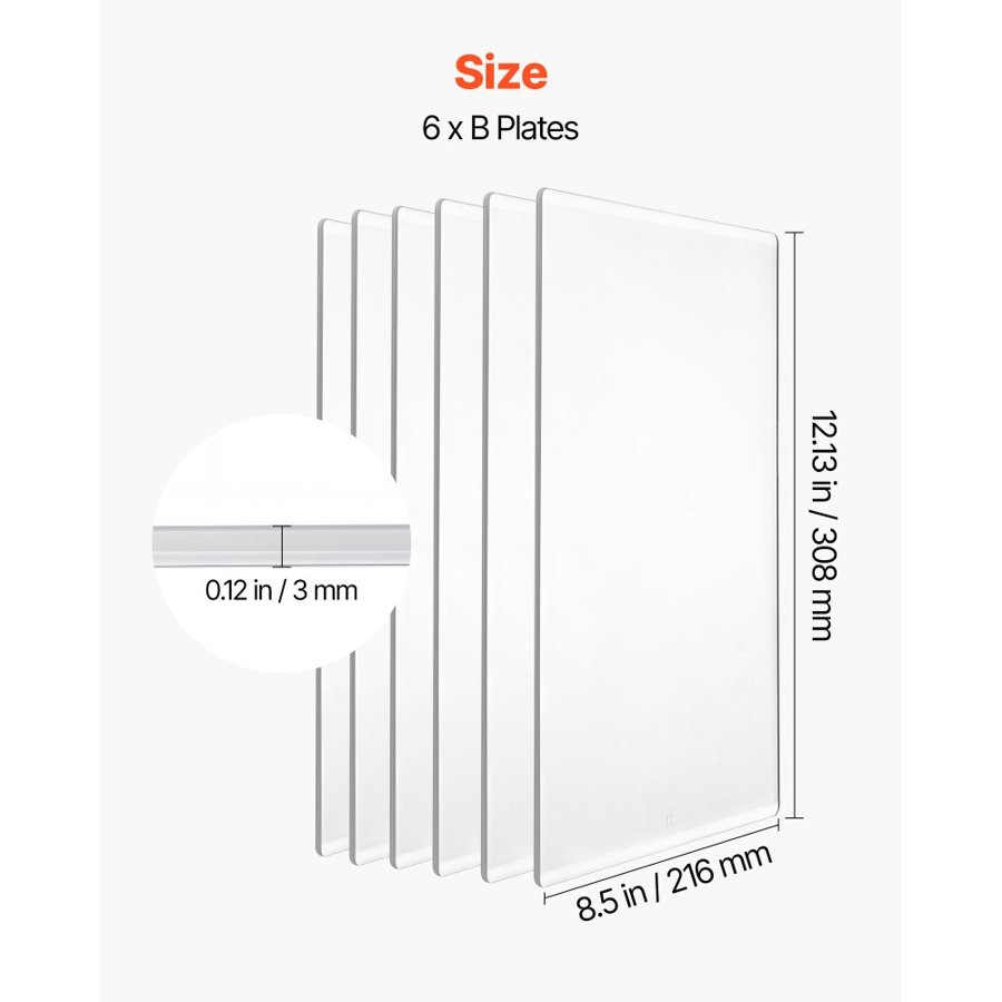 VEVOR Cutting Plates, 6 Pcs, 308 x 216 x 3 mm, Clear Polycarbonate Material, Die Cut Pads Compatible with VEVOR Die Cutting and Embossing Machine KM-1885, for Scrapbooking and Card Making