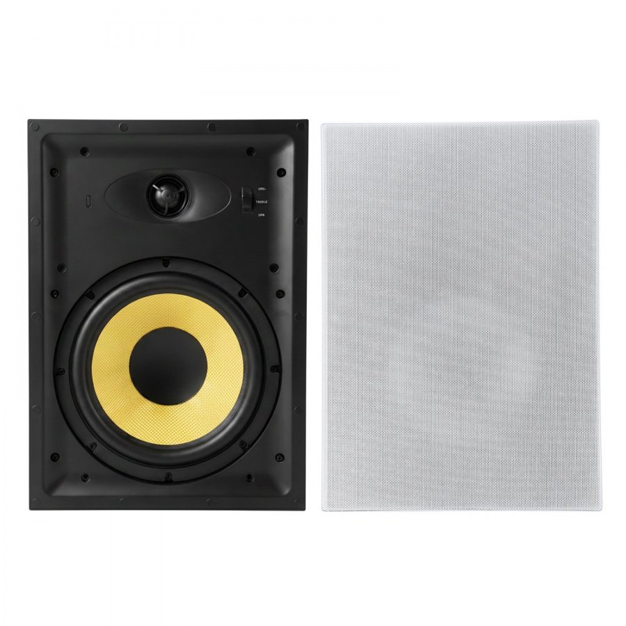 VEVOR In-Wall Speakers, 203.2mm, In Wall Speaker System with Paintable Grille, Hi-Fi Sound, 200W Peak, 2-Way Rectangular Speakers, for Damp Humid Indoor Placement, Bath, Kitchen, Covered Porch, 1 Pair