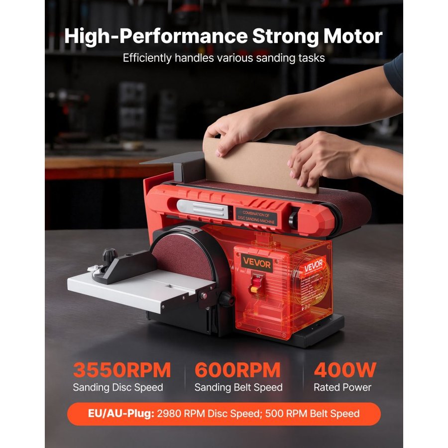 VEVOR 152.4mm Disc Sander & 101.6mm x 914.4mm Belt Sander, 400W Professional Belt Disc Sanders Combo with 0 - 45° Adjustable Worktable, Dust Collection Port for Woodworking & DIY Crafting