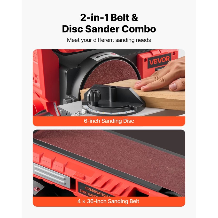 VEVOR 152.4mm Disc Sander & 101.6mm x 914.4mm Belt Sander, 400W Professional Belt Disc Sanders Combo with 0 - 45° Adjustable Worktable, Dust Collection Port for Woodworking & DIY Crafting
