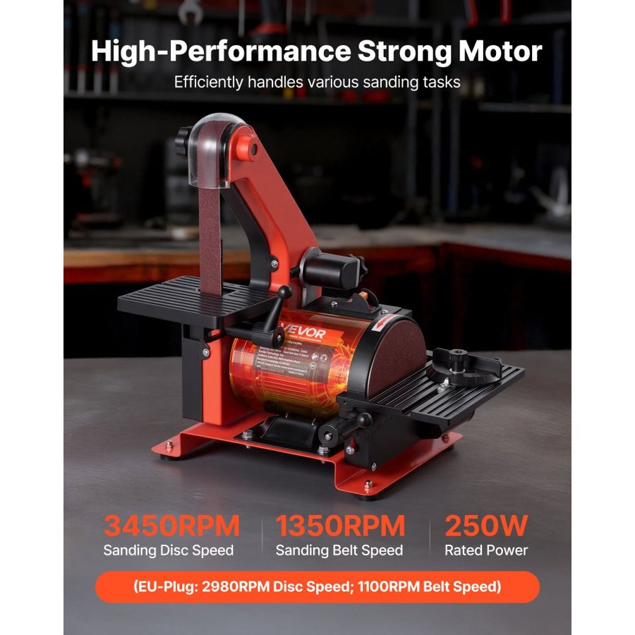 VEVOR 125mm Disc Sander & 25mm x 762mm Belt Sander, 250W Benchtop Belt Disc Sanders Combo with 0–45° Adjustable Worktable & Dust Collection Port for Woodworking, Furniture Refinishing, DIY Crafting