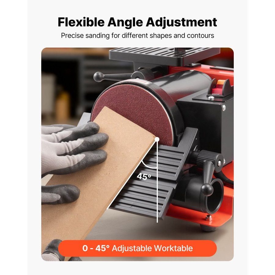 VEVOR 125mm Disc Sander & 25mm x 762mm Belt Sander, 250W Benchtop Belt Disc Sanders Combo with 0–45° Adjustable Worktable & Dust Collection Port for Woodworking, Furniture Refinishing, DIY Crafting
