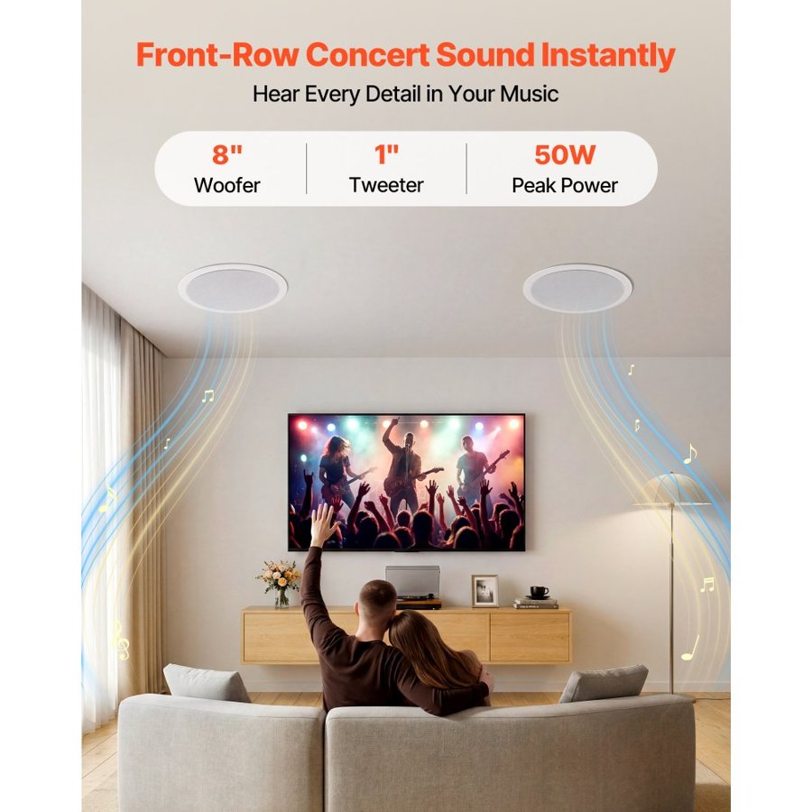 VEVOR In Ceiling Bluetooth Speakers – 203.2mm, 50W, 1 Pair